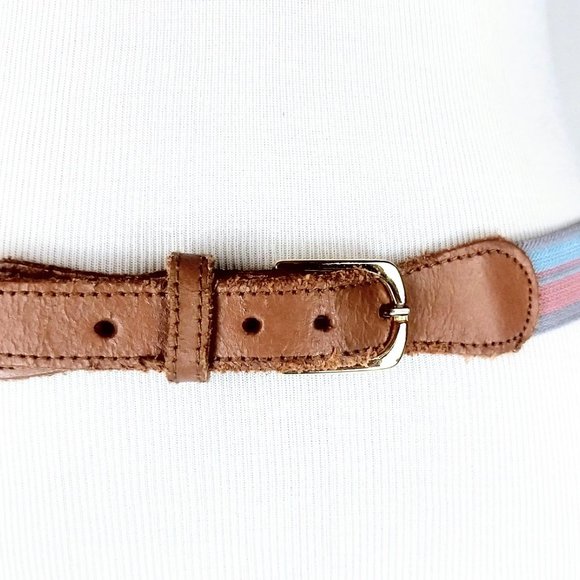 Vintage striped stretch canvas leather belt - Picture 2 of 3